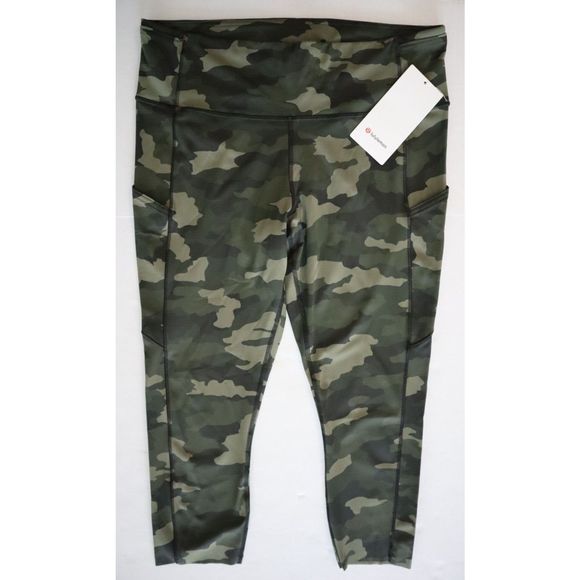 Lululemon Women's Sz 14 Green Camo Fast Free Hi-Rise Crop 23” Leggings - Picture 3 of 13